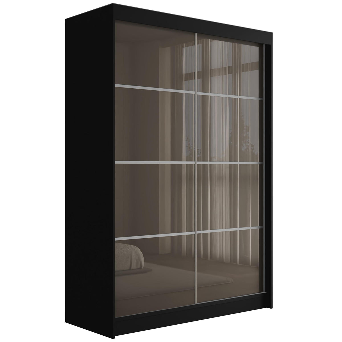 Szafa przesuwna PEKA3, Czarny/Szary Lacobel / 120 cm x 61 cm x 215 cm / Bez LED