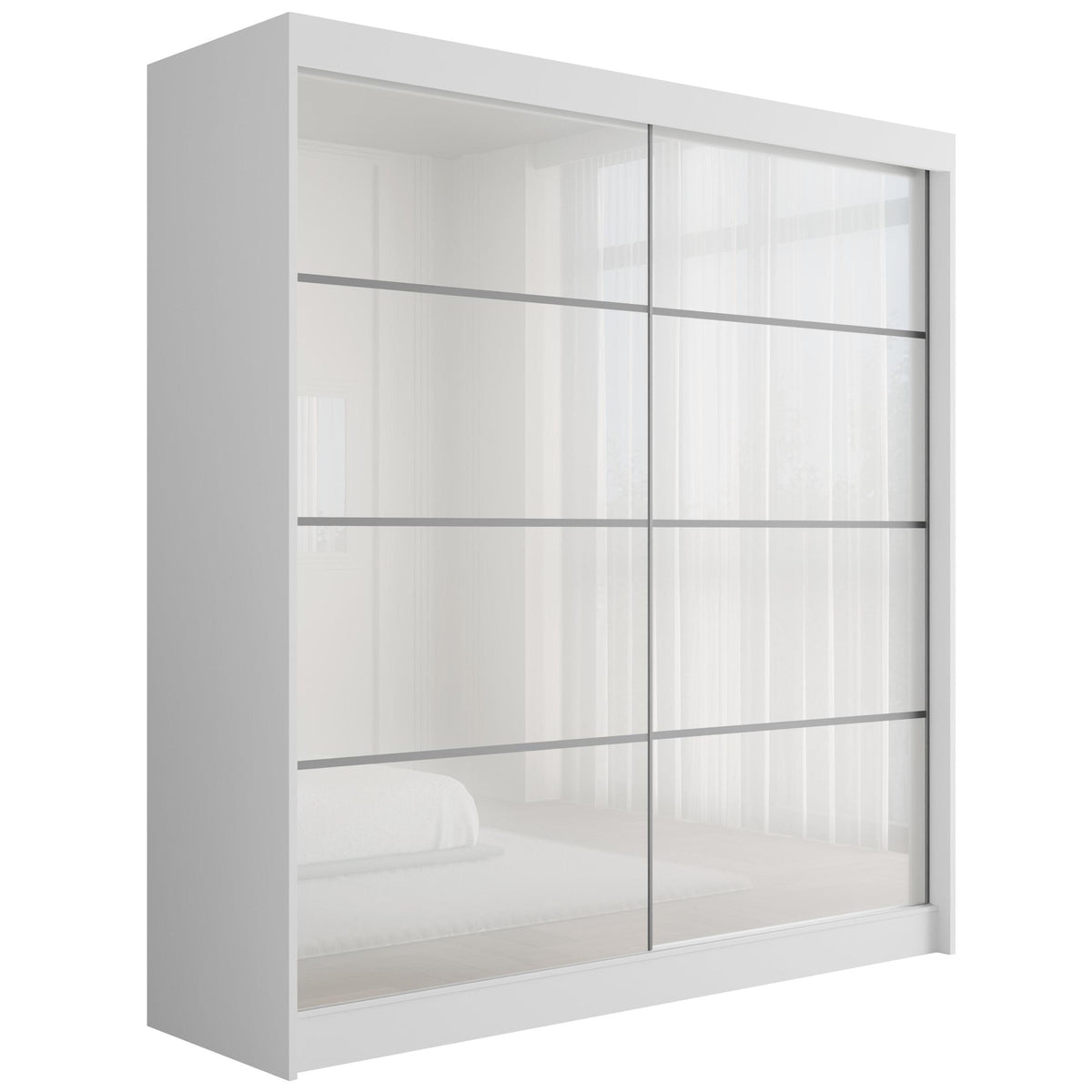 Szafa przesuwna PEKA3, Biały/Biały Lacobel / 200 cm x 61 cm x 215 cm / Bez LED