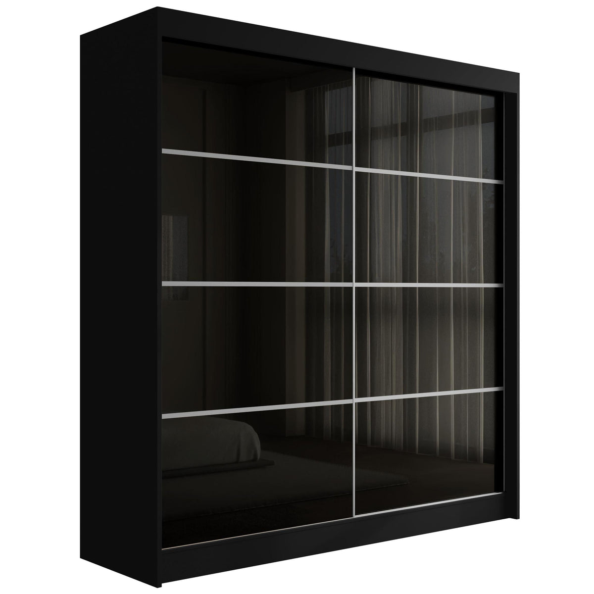 Szafa przesuwna PEKA3, Czarny/Czarny Lacobel/Srebrny / 200 cm x 61 cm x 215 cm / Bez LED