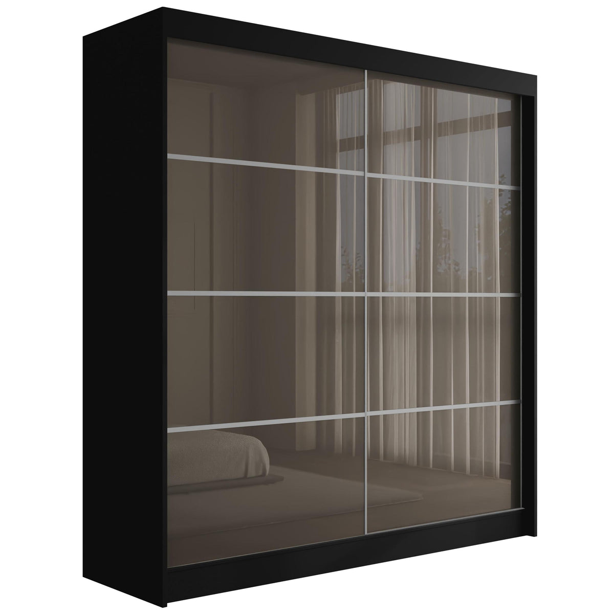 Szafa przesuwna PEKA3, Czarny/Szary Lacobel / 200 cm x 61 cm x 215 cm / Bez LED