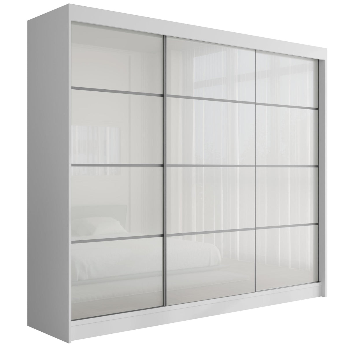 Szafa przesuwna PEKA3, Biały/Biały Lacobel / 250 cm x 61 cm x 215 cm / Bez LED