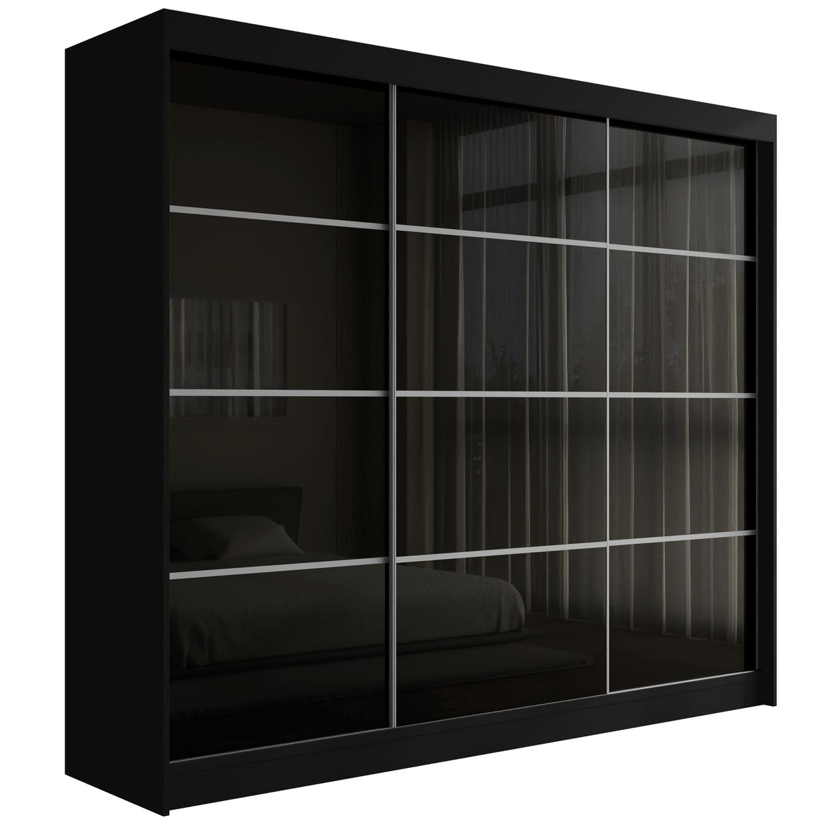 Szafa przesuwna PEKA3, Czarny/Czarny Lacobel/Srebrny / 250 cm x 61 cm x 215 cm / Bez LED