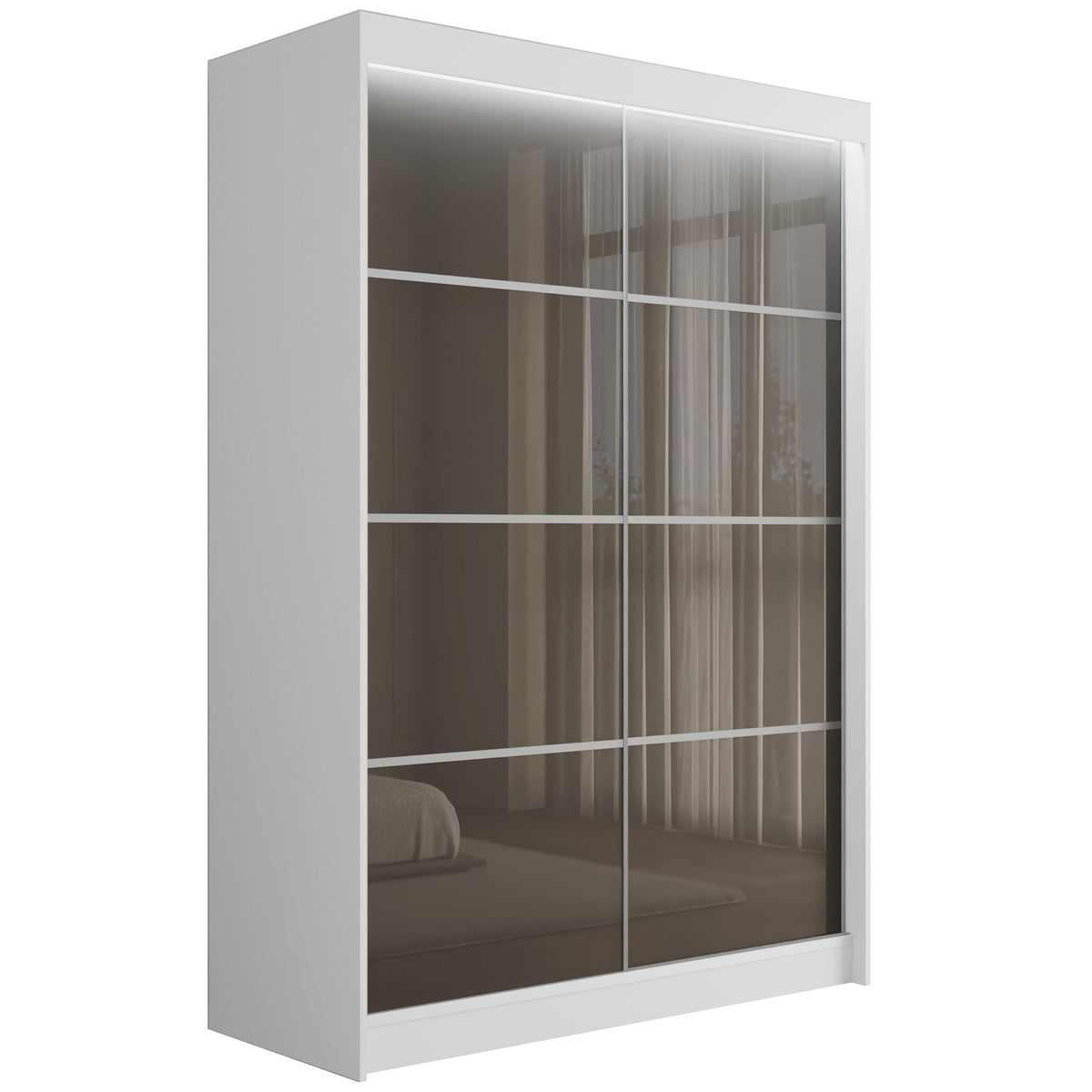 Szafa przesuwna PEKA3, Biały/Szary Lacobel / 120 cm x 61 cm x 215 cm / Z LED