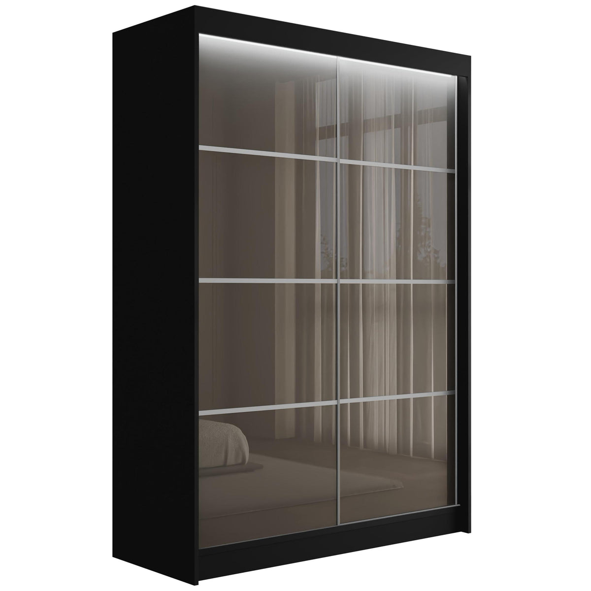 Szafa przesuwna PEKA3, Czarny/Szary Lacobel / 120 cm x 61 cm x 215 cm / Z LED