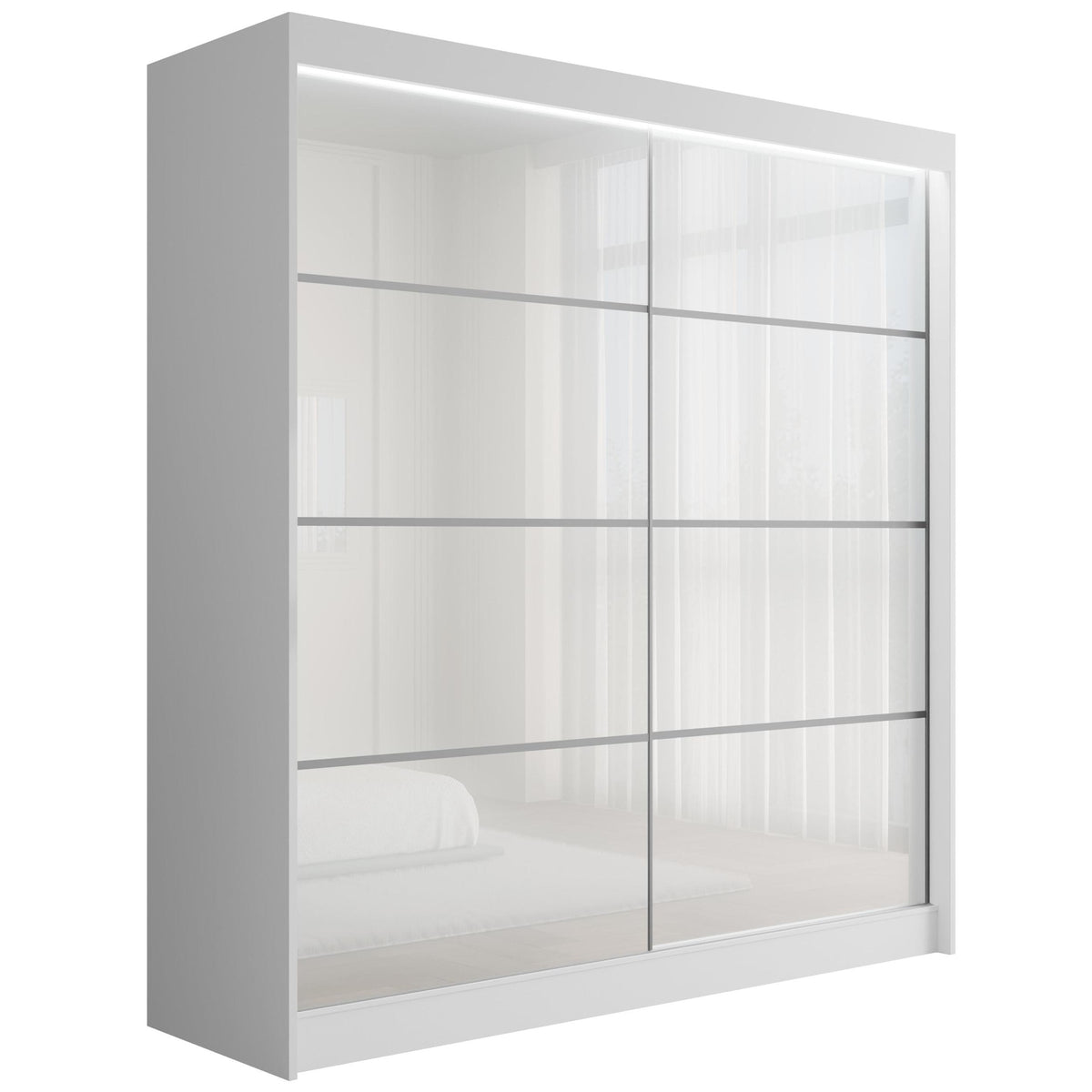 Szafa przesuwna PEKA3, Biały/Biały Lacobel / 200 cm x 61 cm x 215 cm / Z LED
