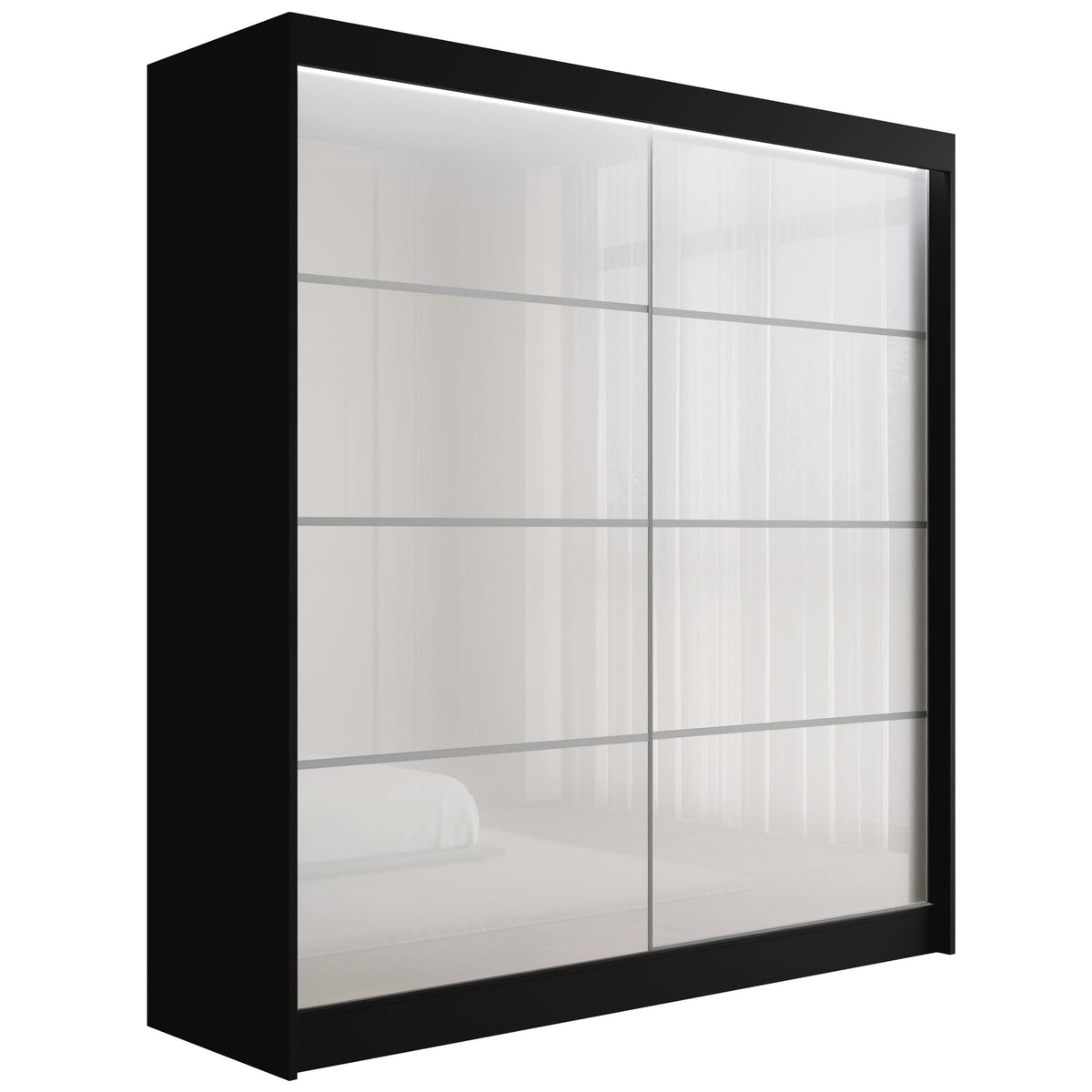 Szafa przesuwna PEKA3, Czarny/Biały Lacobel / 200 cm x 61 cm x 215 cm / Z LED