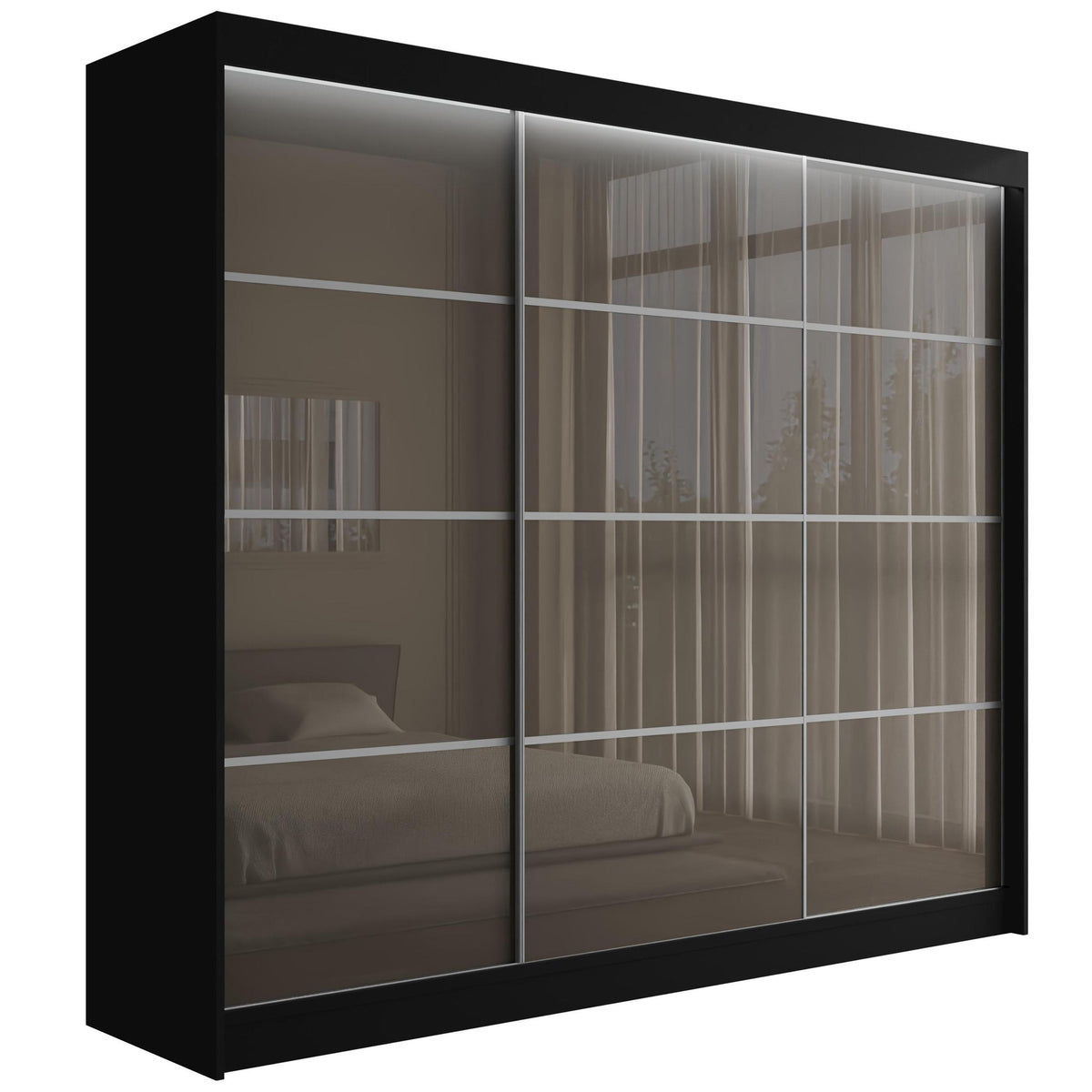 Szafa przesuwna PEKA3, Czarny/Szary Lacobel / 250 cm x 61 cm x 215 cm / Z LED