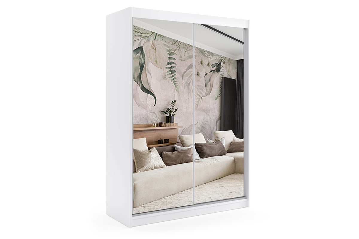 Schwebetürenschrank DEBI, Weiß / 120 cm x 61 cm x 216 cm / Mit LED