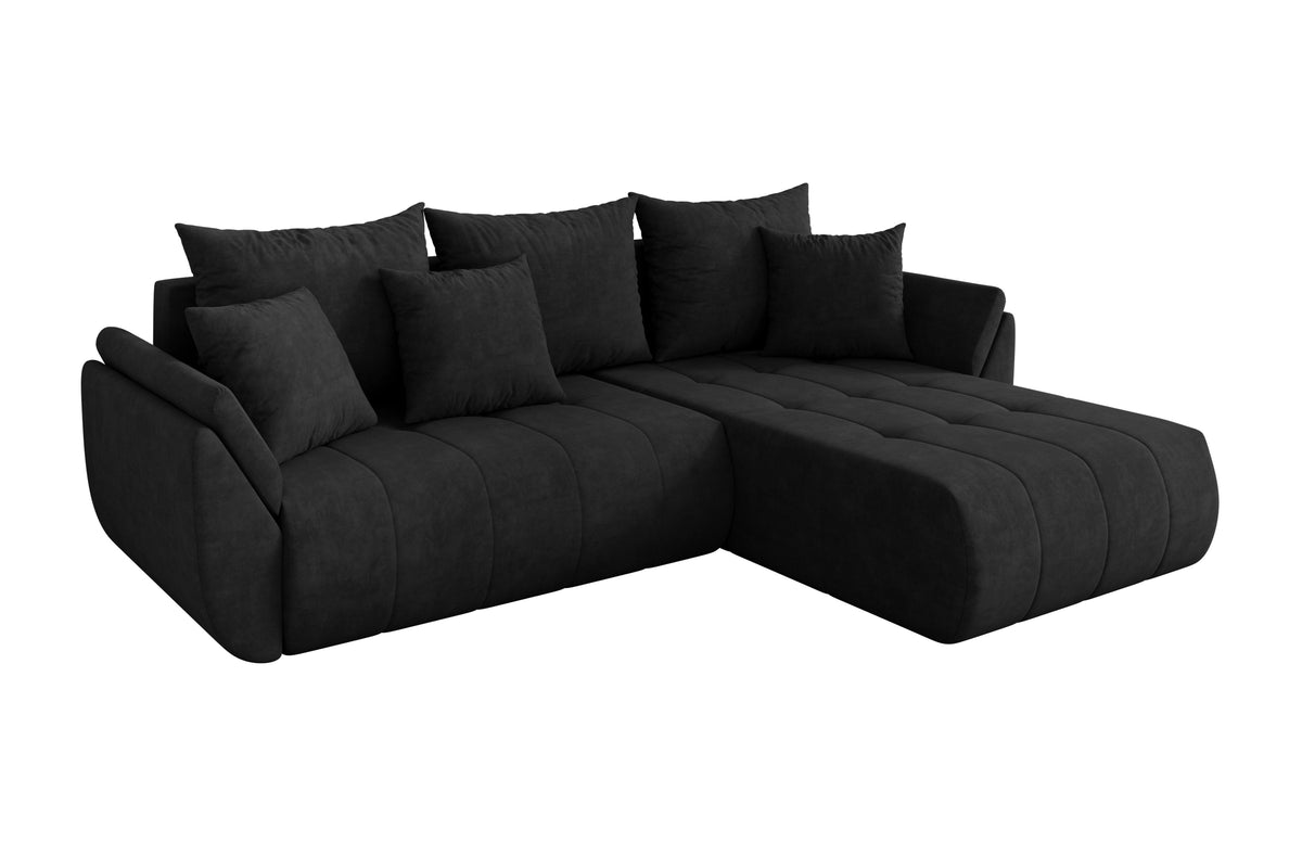 Narożnik TOKO-L welur, Czarny - Dream Velvet 202.12 / Otomana z prawej / Z funkcją spania
