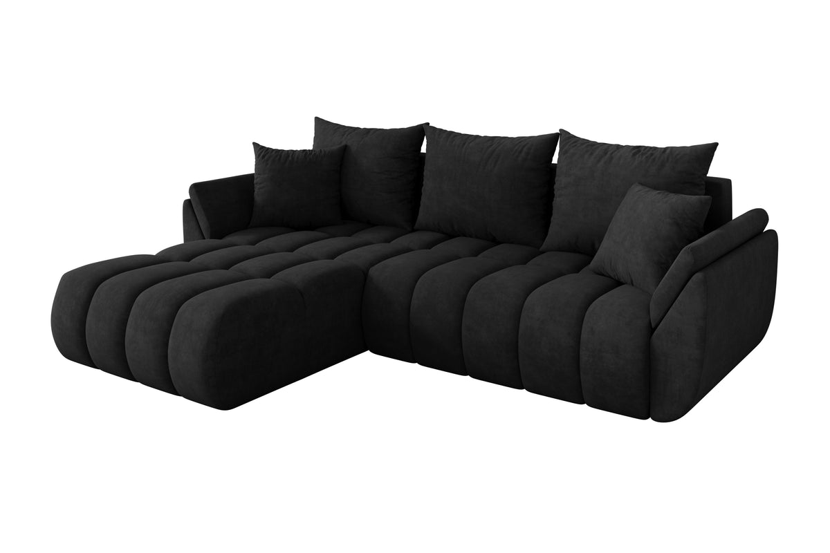 Narożnik TOKO-L-v1 welur, Czarny - Dream Velvet 202.12 / Otomana z lewej / Z funkcją spania