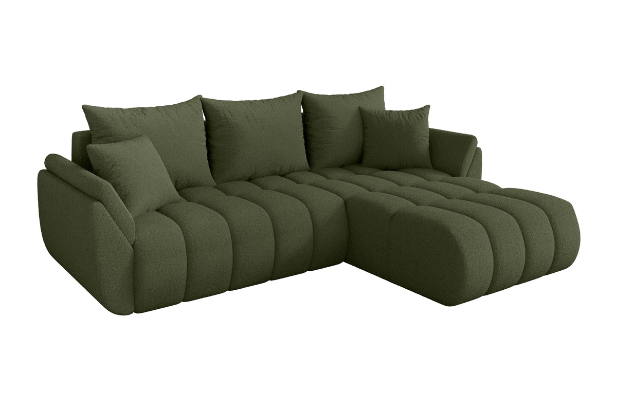 Narożnik TOKO-L-v1 Bouclé, Zielony - Quelle 38 / Otomana z prawej / Z funkcją spania