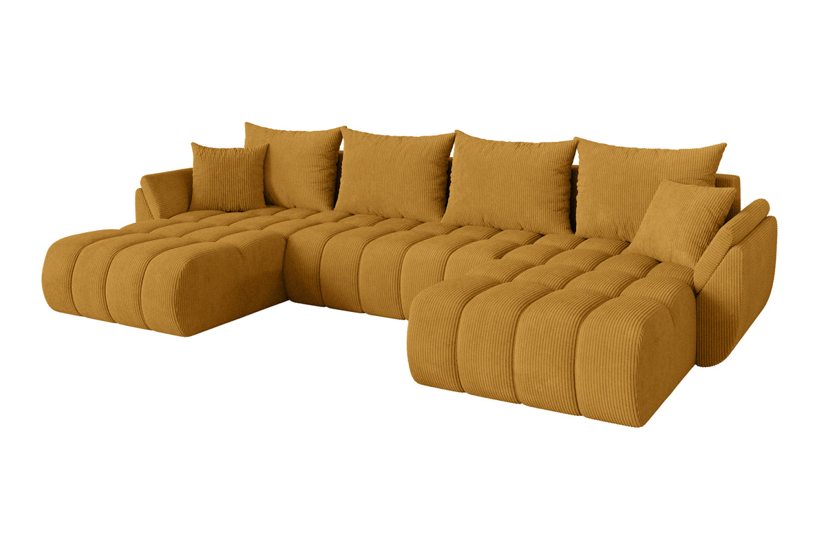Wohnlandschaft TOKO-U-v1 Cord, Senfgelb - Poso 42 / U-Form / Mit Schlaffunktion