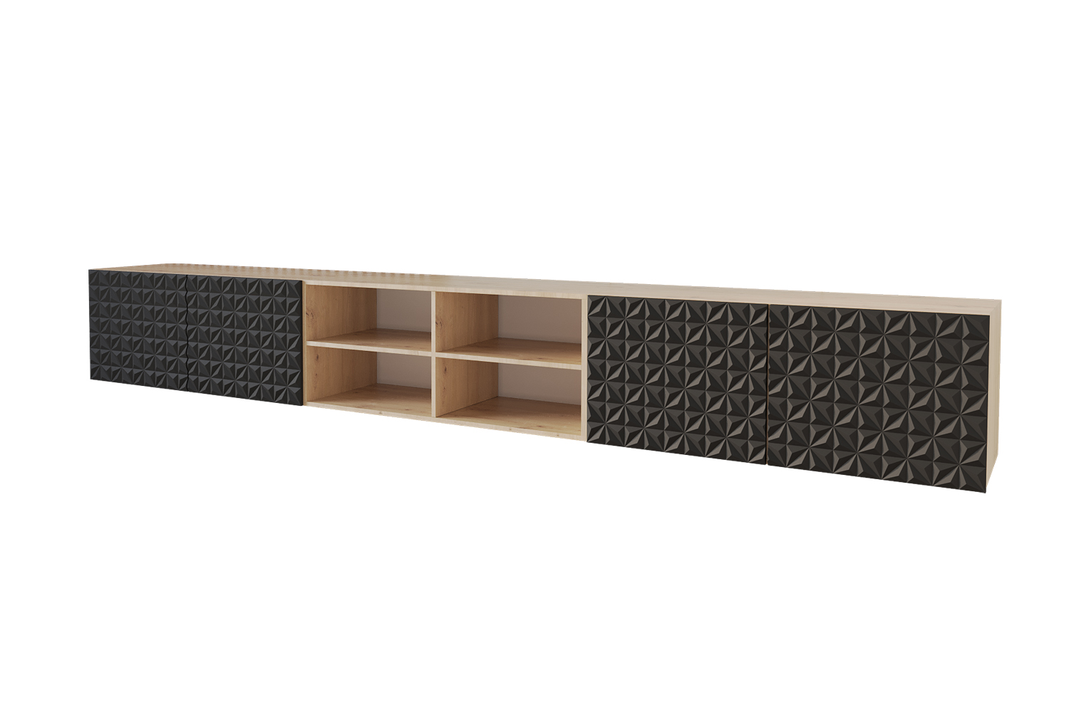 Lowboard VIRA 4 offen 3 x 100 cm Artisan und Schwarz